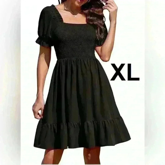 NWOT Gorgeous Cottagecore Boho Puff Sleeve High Waisted Flowy Black Dress  XL - Picture 1 of 8